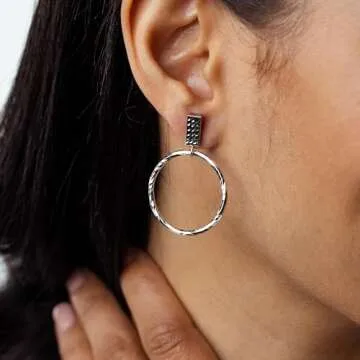 Gemistry Judy Crowell Jewelry Sterling Silver Diamond Cut Circle Drop Hoop Earrings