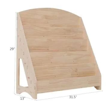 FDHUIJIA Montessori Toddler Book Shelf Organizer Single Sided Book Rack Display with Toy Storage, Children Baby Classroom Bookshelf, Kids Room bookcases cabinets & Shelves Natural Pine (31”)