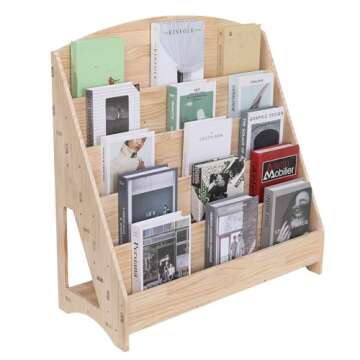 FDHUIJIA Montessori Toddler Book Shelf Organizer Single Sided Book Rack Display with Toy Storage, Children Baby Classroom Bookshelf, Kids Room bookcases cabinets & Shelves Natural Pine (31”)