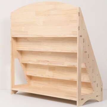 FDHUIJIA Montessori Toddler Book Shelf Organizer Single Sided Book Rack Display with Toy Storage, Children Baby Classroom Bookshelf, Kids Room bookcases cabinets & Shelves Natural Pine (31”)