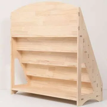 FDHUIJIA Montessori Toddler Book Shelf Organizer Single Sided Book Rack Display with Toy Storage, Children Baby Classroom Bookshelf, Kids Room bookcases cabinets & Shelves Natural Pine (31”)