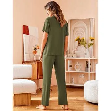 Avidlove Women Pajamas Set Notch Collar Soft Sleepwear Pjs Short Sleeve Button Down Nightwear with Long Pants