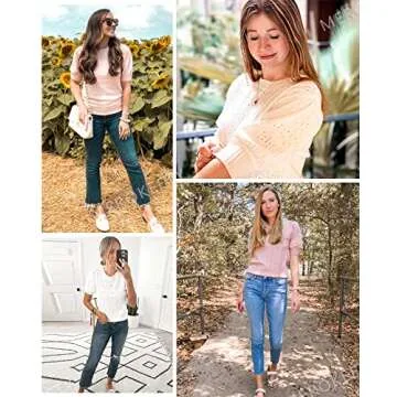 MEROKEETY Women's 2025 Spring Hollow Out Puff Short Sleeve Sweaters Casual Pullover Cozy Knit Tops Beige