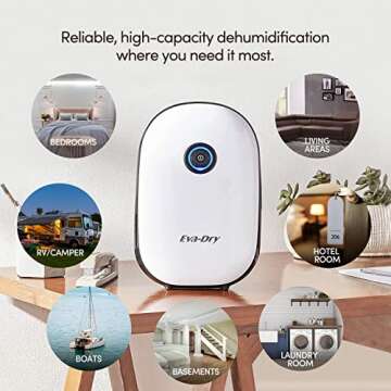 Eva-Dry Dehumidifier for Home - Quiet, Ideal for Small & Medium Spaces Up to 2,500 cu. ft. (278 sq. ft.) - Perfect for RVs, Bathrooms, Laundry Rooms, Campers, Bedrooms, and More
