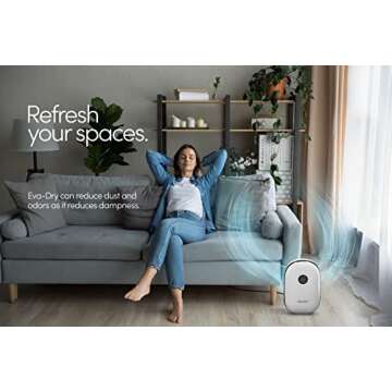 Eva-Dry Dehumidifier for Home - Quiet, Ideal for Small & Medium Spaces Up to 2,500 cu. ft. (278 sq. ft.) - Perfect for RVs, Bathrooms, Laundry Rooms, Campers, Bedrooms, and More