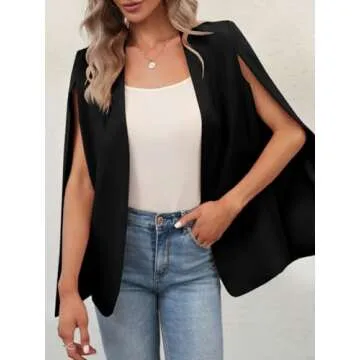 GAMISOTE Womens Cape Blazer Split Sleeve Open Front Casual Jacket Coat Workwear Black