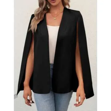 GAMISOTE Womens Cape Blazer Split Sleeve Open Front Casual Jacket Coat Workwear Black