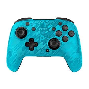 PDP Gaming Wireless Deluxe Controller Faceplate: Blue Camo - Nintendo Switch Faceoff (Renewed)