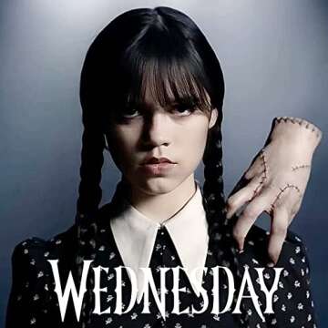 Junova Goth Halloween Costume Wednesday Addams Outfit - Braided Wigs with Bangs, Fake Thing Hand Addams Family Set (Set)