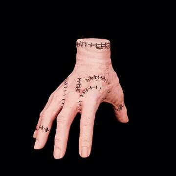 Junova Goth Halloween Costume Wednesday Addams Outfit - Braided Wigs with Bangs, Fake Thing Hand Addams Family Set (Set)