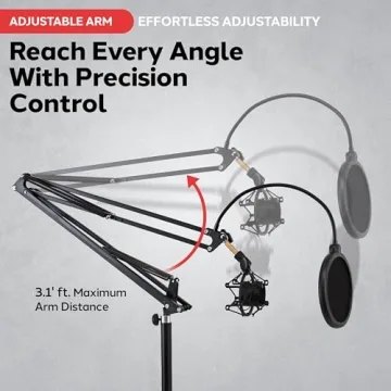 Pyle Microphone Boom Arm Stand with Adjustable Features
