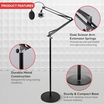 Pyle Microphone Boom Arm Stand with Adjustable Features