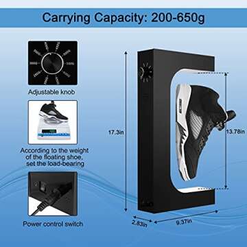 UVEHAS Floating Shoe Display Magnetic Levitation Sneaker Stand with LED Light Rotating Levitating Holder Rack for Shoes Collectors Advertising Exhibition Shoe Store Show Home Decoration, Black