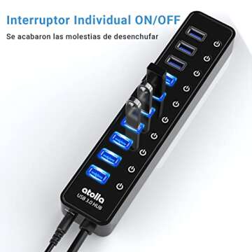 Powered USB 3.0 Hub, atolla 10 Ports USB Data Hub Splitter with Individual ON/Off Switches and 12V/2.5A Power Adapter USB Extension for Mouse, Keyboard, Hard Drive or More USB Devices