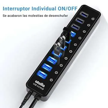 Powered USB 3.0 Hub, atolla 10 Ports USB Data Hub Splitter with Individual ON/Off Switches and 12V/2.5A Power Adapter USB Extension for Mouse, Keyboard, Hard Drive or More USB Devices