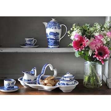 Portmeirion Blue Italian Cream Jug | 7 Oz Creamer for Serving Sauces, Salad Dressing, and Coffee Cream | Fine Earthenware | Microwave and Dishwasher Safe | Made in England