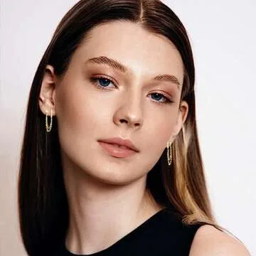 COARVXA 925 Sterling Silver Gold Plated Four Zircons Flower Stud Chain Earrings | Double Piercing Dangle Chain Huggie Hoop Earrings | Four Zirconia Stud Earrings Jewelry Gifts for Women