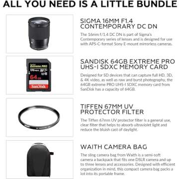 Sigma 16mm f/1.4 DC DN Contemporary Lens for Sony E | Perfect for Low-Light Shots and Wide-Angles