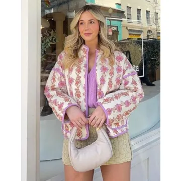 Stylish Wyeysyt Women's Cropped Puffer Jacket in Floral Print