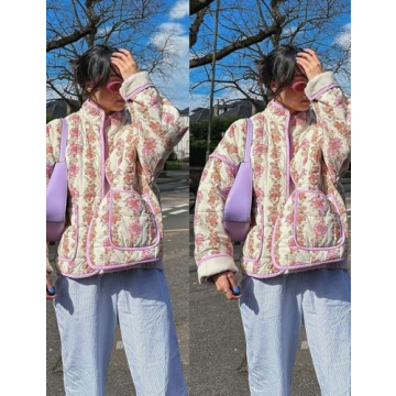 Stylish Wyeysyt Women's Cropped Puffer Jacket in Floral Print