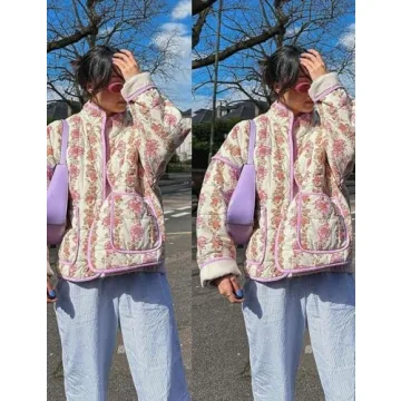 Stylish Wyeysyt Women's Cropped Puffer Jacket in Floral Print