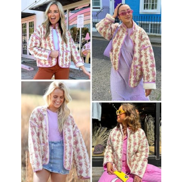 Stylish Wyeysyt Women's Cropped Puffer Jacket in Floral Print