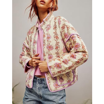 Stylish Wyeysyt Women's Cropped Puffer Jacket in Floral Print