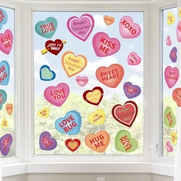 AKEROCK Valentines Day Window Clings, Colorful Heart Shaped Reusable Static Window Stickers for Vale...