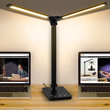 Adjustable Foldable Desk Lamp for Home Office - Double Swing Arm Bright LED Desk Light, Eye-Caring A...
