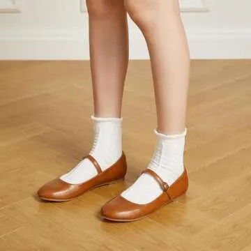 Trary Mary Jane Shoes Women, Women's Flats, Ballet Flats for Women, Round Toe Brown Flats for Women,...