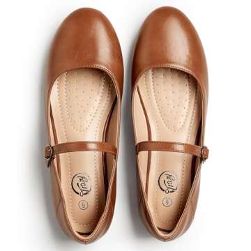 Trary Mary Jane Shoes Women, Women's Flats, Ballet Flats for Women, Round Toe Brown Flats for Women, Women Shoes Dressy Casual, Ankle Strap Flats for Women, Dress Flats for Women, Brown Mary Janes