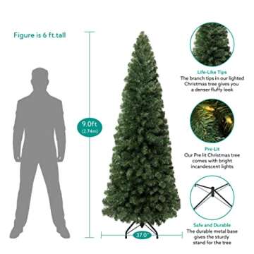 Vienna 9ft Prelit Slim Artificial Christmas Tree with 1455 Branch Tips, 500 Warm Lights and Metal St...