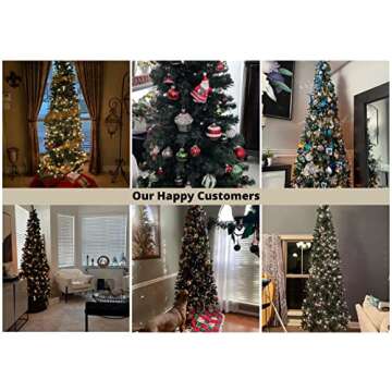 Vienna 9ft Prelit Slim Artificial Christmas Tree with 1455 Branch Tips, 500 Warm Lights and Metal Stand, 37" Wide Realistic Skinny Pencil Christmas Tree with Lights by Naomi Home