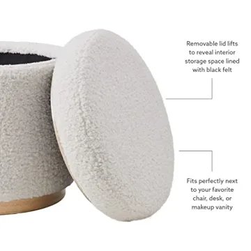 Stylish Linon Cream Sherpa Round Storage Ottoman