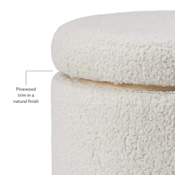 Stylish Linon Cream Sherpa Round Storage Ottoman