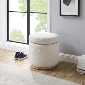 Stylish Linon Cream Sherpa Round Storage Ottoman