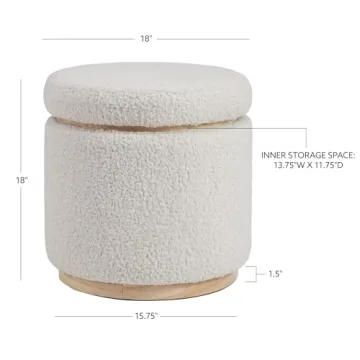 Stylish Linon Cream Sherpa Round Storage Ottoman