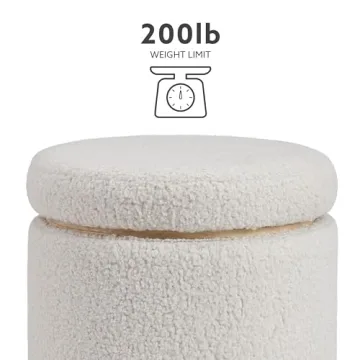 Stylish Linon Cream Sherpa Round Storage Ottoman