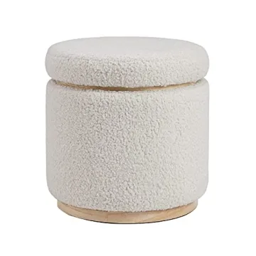 Stylish Linon Cream Sherpa Round Storage Ottoman