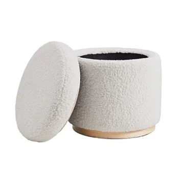 Stylish Linon Cream Sherpa Round Storage Ottoman