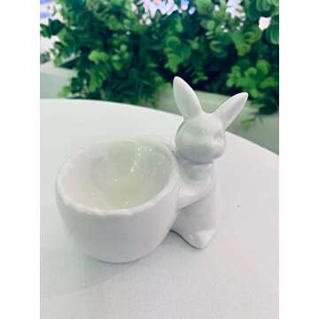 Easter Bunny Porcelain Egg Cup for Soft Hard Boiled Egg, Easter Bunny Rabbit Tealight Candle Holder for Easter Spring Decoration Dinner Dinning Room Table Centerpiece Décor