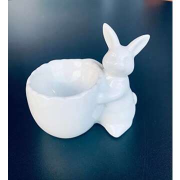 Easter Bunny Porcelain Egg Cup for Soft Hard Boiled Egg, Easter Bunny Rabbit Tealight Candle Holder for Easter Spring Decoration Dinner Dinning Room Table Centerpiece Décor