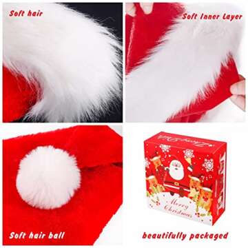 ZhengDid Adult Santa Hat Christmas Hat, Xmas Holiday Hat for Adults, Unisex Velvet, Double Layer Inner Soft Classic fur Christmas and New Year Holiday Party Supplies