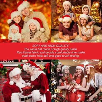 ZhengDid Adult Santa Hat Christmas Hat, Xmas Holiday Hat for Adults, Unisex Velvet, Double Layer Inner Soft Classic fur Christmas and New Year Holiday Party Supplies