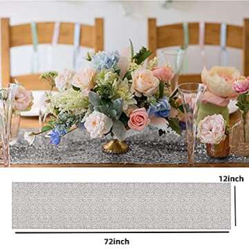 FYLEDAEE Silver Sequin Table Runner 2Pack 12 x 72 inch Long Table Runners,Glitter Shiny Fabric Runne...