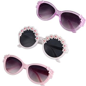 XINB LOOK 3-Pairs Kids Sunglasses Gift Set, UV400 Flower Frame