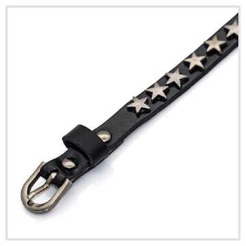 Mgutillart Punk Vintage Alloy Belt Buckle Bracelet Star Leather Cuff Bracelet(Black)