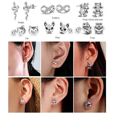 20 Pairs Stainless Steel Opal Cute Stud Earrings Set for Women Animal Rainbow Ladybug Bee Butterfly Grog Cat Snake Fox Dog Spider Delicate Stud Earrings Hypoallergenic Jewelry set