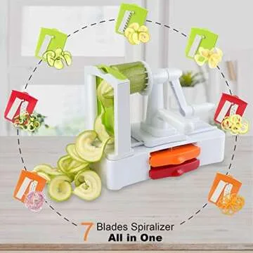 TOROTON 7 Blade Spiralizer, Vegetable Slicer with Durable Stainless Steel Blades, Kitchen Cooking Tool, Spiral Zoodle Maker with Blade Store Container - White