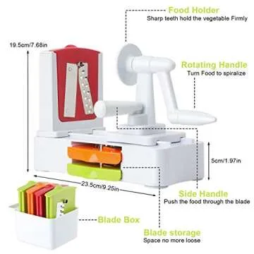 TOROTON 7 Blade Spiralizer, Vegetable Slicer with Durable Stainless Steel Blades, Kitchen Cooking Tool, Spiral Zoodle Maker with Blade Store Container - White